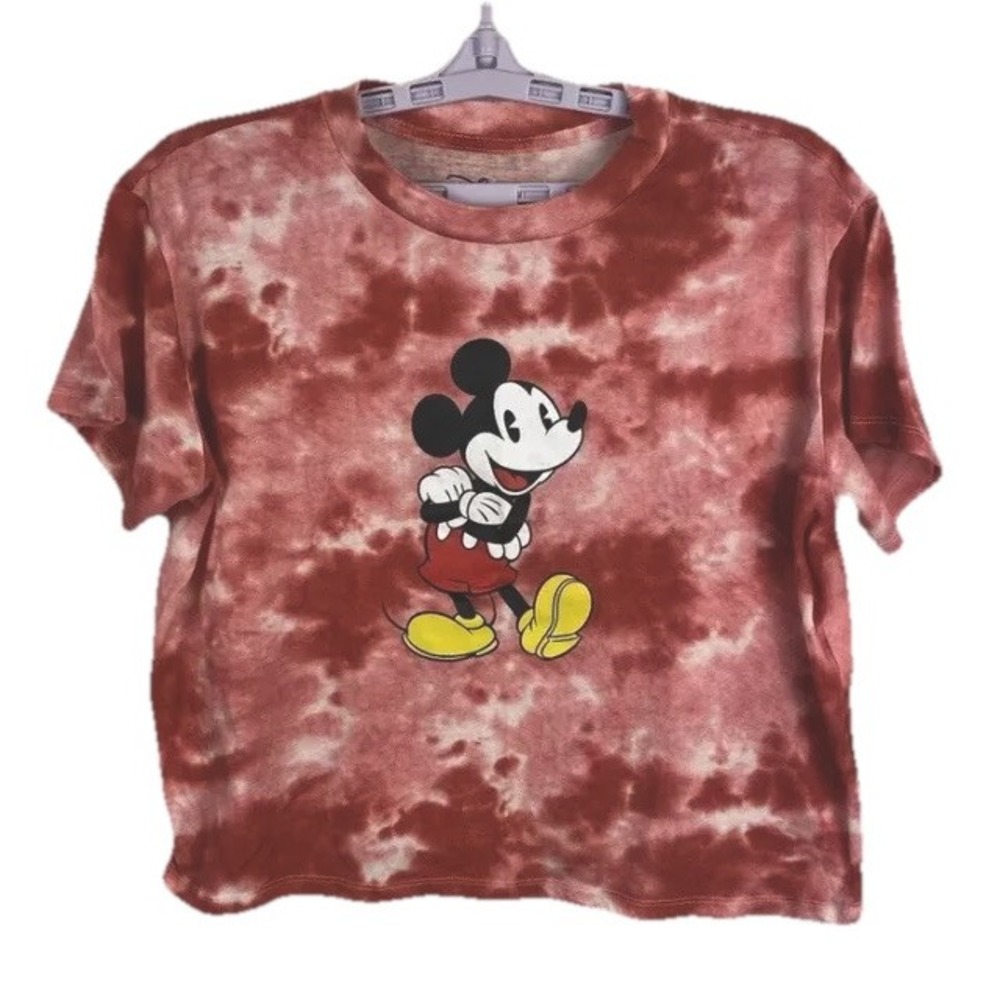 Mickey Mouse Tie Dye Pink Red White XL‎ (15-17) Juniors Crop Shirt Casual